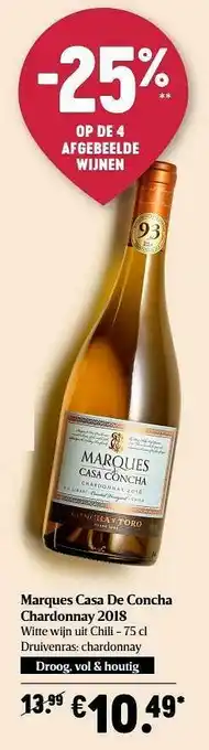 Delhaize Marques casa de concha chardonnay 2018 witte wijn uit chili aanbieding