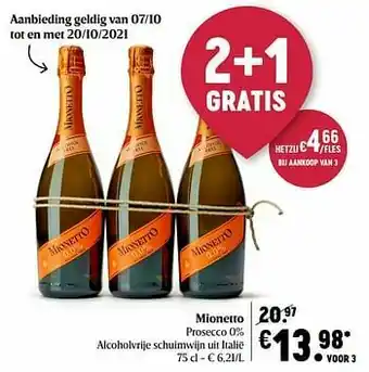 Delhaize Mionetto prosecco 0% alcoholvrije schuimwijn uit italië aanbieding