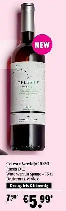 Celeste verdejo 2020 rueda d.o. witte wijn uit spanje