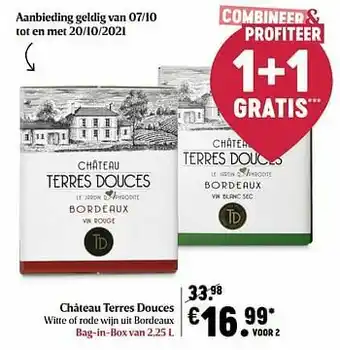 Delhaize Château terres douces witte of rode wijn uit bordeaux aanbieding