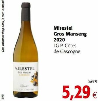 Colruyt Mirestel gros manseng 2020 i.g.p. côtes de gascogne aanbieding