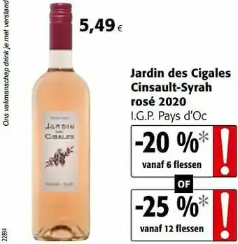 Colruyt Jardin des cigales cinsault-syrah rosé 2020 i.g.p. pays d’oc aanbieding