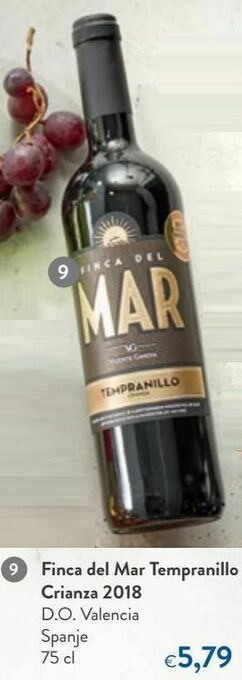 Finca del mar tempranillo crianza 2018 d.o. valencia spanje