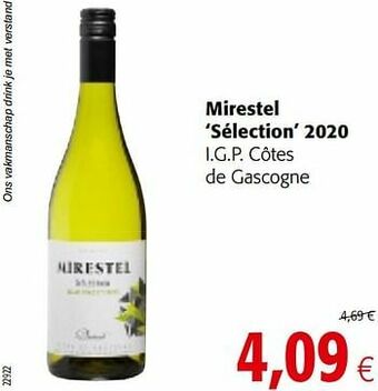Colruyt Mirestel sélection 2020 i.g.p. côtes de gascogne aanbieding