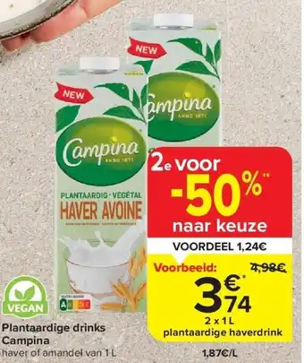 Carrefour Plantaardige drinks Campina aanbieding