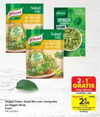 Carrefour Veggie Pasta, Salad Mix voor vinaigrette en Veggie Wrap Knorr aanbieding