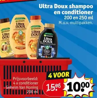 Kruidvat Ultra Doux shampoo en conditioner 200 en 250 ml aanbieding