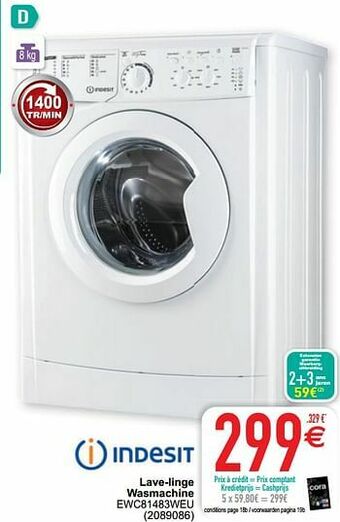 Cora Indesit lave-linge wasmachine ewc81483weu aanbieding