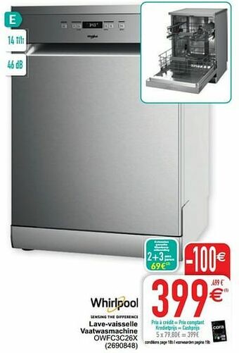 Cora Whirlpool lave-vaisselle vaatwasmachine owfc3c26x aanbieding