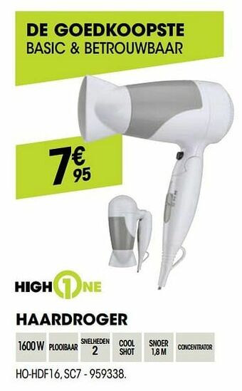 Electro Depot Highone haardroger ho-hdf16, sc7 aanbieding