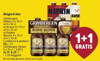 Delhaize Belgisch bier Grimbergen of Hapkin aanbieding