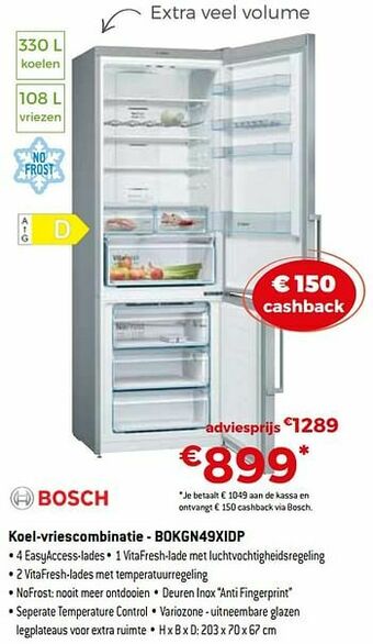 Exellent Bosch koel-vriescombinatie - bokgn49xidp aanbieding