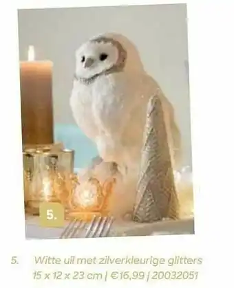 Witte uil met zilverkleurige glitters