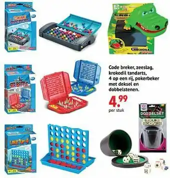 Multi bazar Code breker, zeeslag, krokodil tandarts, 4 op een rij, pokerbeker met deksel en dobbelstenen aanbieding