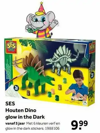 Intertoys Ses houten dino glow in the dark aanbieding