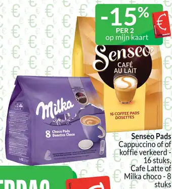 Intermarché Senseo Pads Cappuccino of koffie verkeerd  16 stuks, Cafe Latte of Milka choco 8 stuks aanbieding