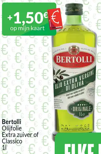 Intermarché Bertolli Olijfolie Extra zuiver of Classico 1L aanbieding