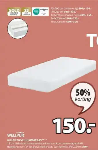 Jysk GOLD F30 SCHUIMMATRAS aanbieding
