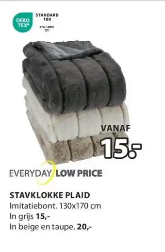 Jysk STAVKLOKKE PLAID aanbieding