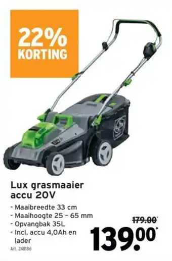 GAMMA Lux grasmaaier accu 20V aanbieding