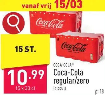 ALDI Coca-Cola regular/zero 15 x 33 cl aanbieding