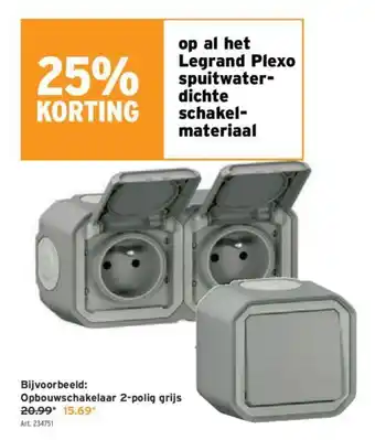 GAMMA Opbouwschakelaar 2-polig grijs aanbieding