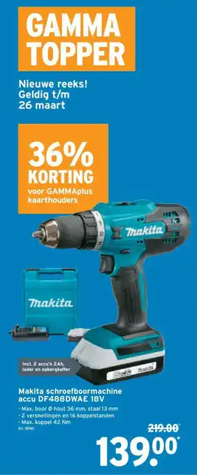 GAMMA Makita schroefboormachine accu DF488DWAE 18V aanbieding