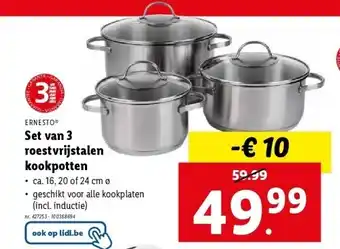 Lidl Set van 3 roestvrijstalen kookpotten aanbieding