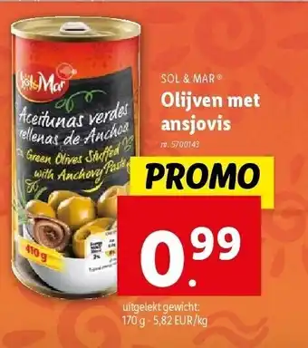 Lidl Olijven met ansjovis aanbieding