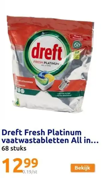 Action Dreft Fresh Platinum vaatwastabletten All in One aanbieding