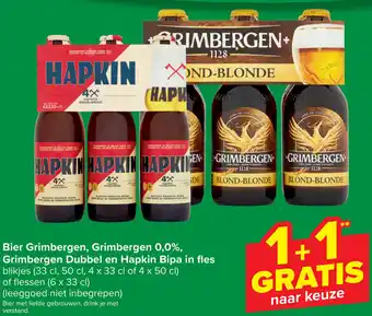 Carrefour Market Bier Grimbergen, Grimbergen 0,0%, Grimbergen Dubbel en Hapkin Bipa in fles aanbieding