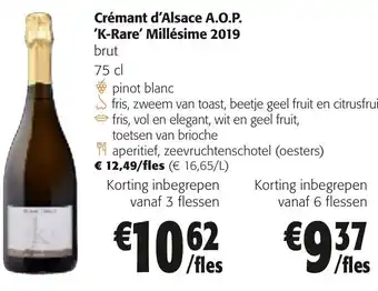 Colruyt Crémant d'Alsace A.O.P. 'K-Rare' Millésime 2019 75 cl aanbieding