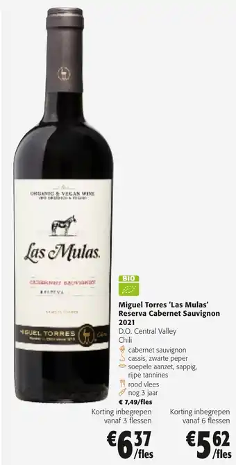 Colruyt Miguel Torres 'Las Mulas' Reserva Cabernet Sauvignon 2021 aanbieding