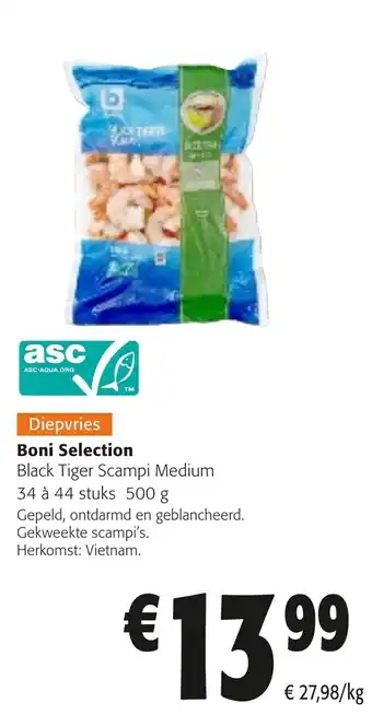Colruyt Boni Selection Black Tiger Scampi Medium 500g aanbieding