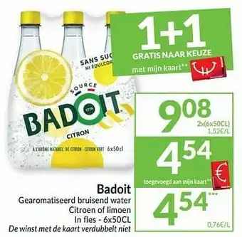 Intermarché Badoit gearomatiseerd bruisend water citroen of limoen aanbieding