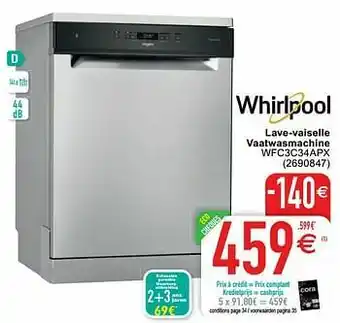 Whirlpool lave-vaiselle vaatwasmachine wfc3c34apx