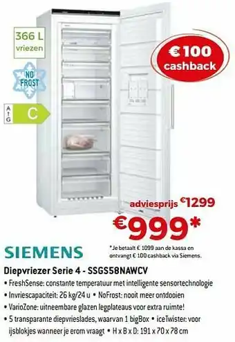 Exellent Siemens Diepvriezer serie 4 - ssgs58nawcv aanbieding