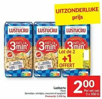 Intermarché Lustucru pasta spiraaltjes schelpjes macaroni of spaghetti aanbieding