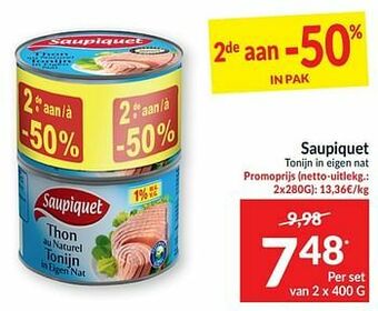 Intermarché Saupiquet tonijn in eigen nat aanbieding