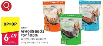 ALDI ROMEO Gevogeltesnacks voor honden 360g / 420g aanbieding