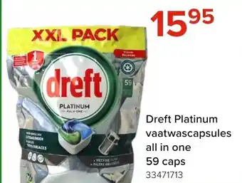Euroshop Dreft Platinum vaatwascapsules all in one 59 caps aanbieding