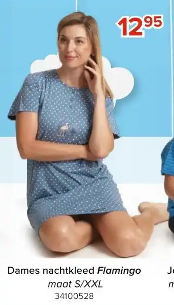 Euroshop Dames nachtkleed Flamingo maat S/XXL aanbieding