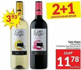 Intermarché Gato negro chileense wijn chardonnay pinot noir merlot of cabernet sauvignon aanbieding