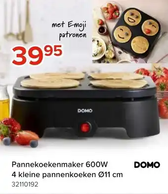 DOMO Pannekoekenmaker 600W 4 kleine pannenkoeken 11 cm