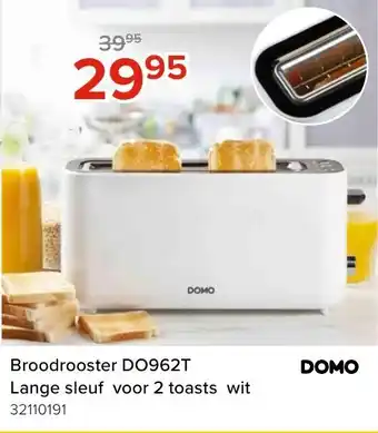 DOMO Broodrooster DO962T Lange sleuf voor 2 toasts wit