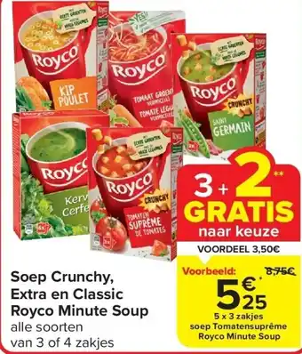 Carrefour Soep Crunchy, Extra en Classic Royco Minute Soup aanbieding