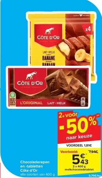 Carrefour Chocoladerepen en -tabletten Côte d’Or aanbieding