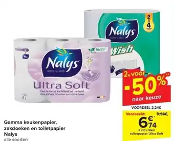 Carrefour Gamma keukenpapier, zakdoeken en toiletpapier Nalys aanbieding