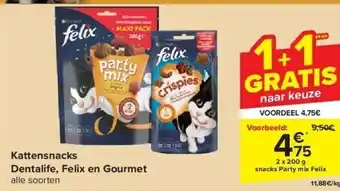 Carrefour Kattensnacks Dentalife, Felix en Gourmet aanbieding