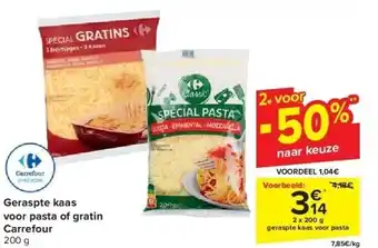 Carrefour Geraspte kaas voor pasta of gratin Carrefour aanbieding